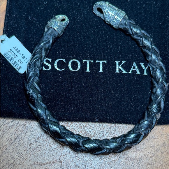 SCOTT KAY Equestrian Classic Woven Leather Bracelet with S.S .925. SIZE 8.5in - Picture 5 of 10